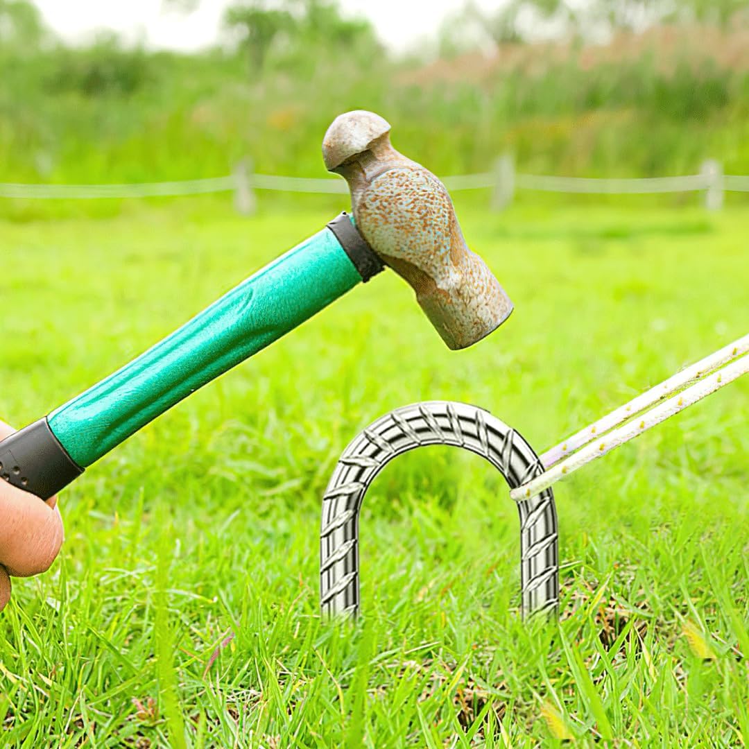 U-Hook-Rebar-Stakes-12 Inch, Ground Stakes Heavy Duty Rebar Stakes for Camping 8pcs Rebar Stakes Rust Proof Coated Metal for Flower Gardens Dog Fence Camping Tents Chicken Coop