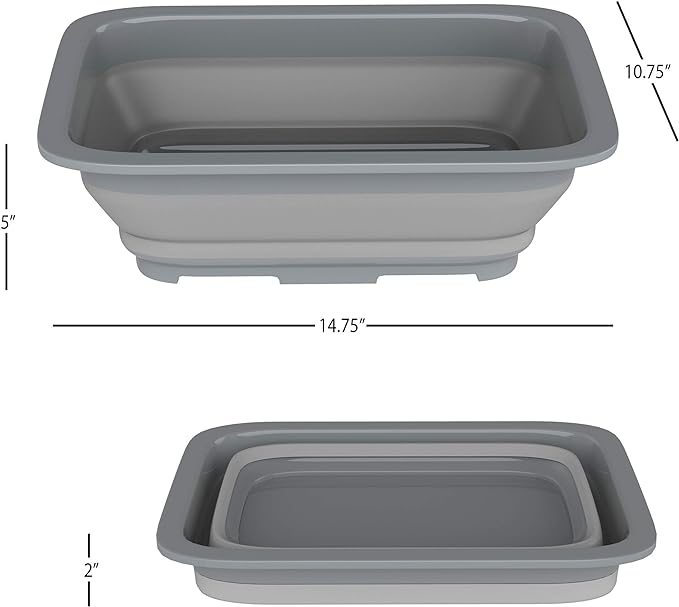 Collapsible Ice Bucket - 10-Liter Portable Outdoor Multi-Use Basin, Dish Tub, and Storage Basket for Camping and Tailgating by Wakeman (Gray)