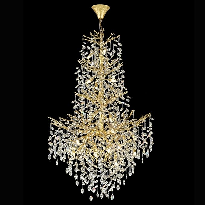 H61'' Gold Crystal High Ceilings Chandeliers Staircase Chandeliers Modern Crystal Tree Branch Chandelier, D40'' Foyer Chandelier for High Ceiling Luxury Large Living Room Chandelier, 23-Lights
