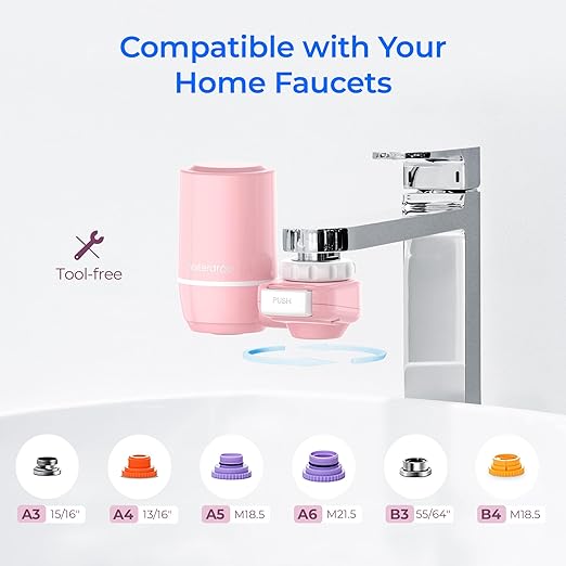 Waterdrop Ultra Filtration System for Skin Care, Faucet Water Filter, NSF Certified, 320 Gallons, Tap Water Filter, Reduces Chlorine, 𝐅𝐢𝐭𝐬 𝐒𝐭𝐚𝐧𝐝𝐚𝐫𝐝 𝐅𝐚𝐮𝐜𝐞𝐭, Pink(1 Filter)