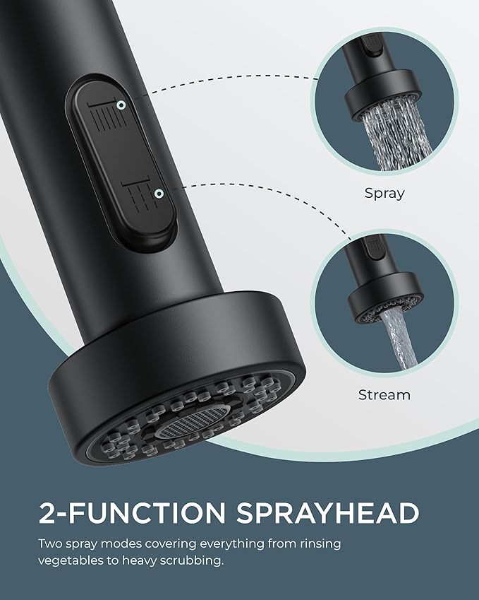 FORIOUS Black Kitchen Faucet with Pull Down Sprayer, Stainless Steel Commercial Single Handle Classic Spring Pull Out Kitchen Sink Faucet for Pot Filler, Farmhouse Camper Bar Laundry Room