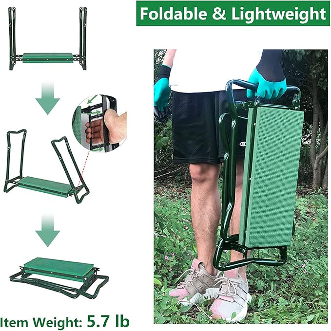 BESTHLS Garden Kneeler and Seat - Heavy Duty Folding Stool with Thick Pad, 2 Tool Pouches, 330 lbs Capacity - Knee & Back Support, Perfect for Seniors, Women, Men