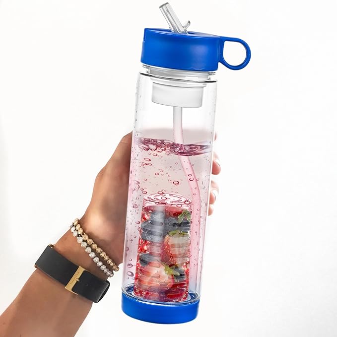 Filter Water Bottle - Fruit Infuser - Best Personal Outdoor Drink - Sports, Hiking, Camping, Fishing & Beach - A Must Survival Cooling, Travel, Backpack Accessories - Clear Bottles with Straw Purifier