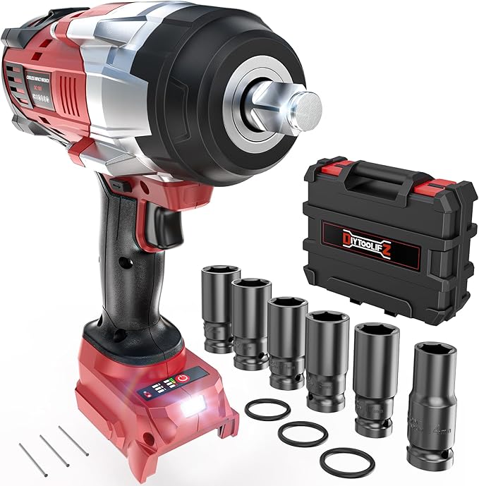 Cordless Impact Wrench 1/2 inch Compatible with Milwaukee 18v Battery, 1700 Ft-lbs High Torque Impact Driver with 6Pcs Sockets & Storage Case, Brushless Electric Impact Gun with 4-Speed & LED Light