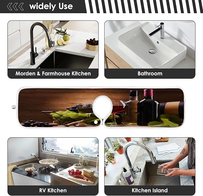 Red Wine Grapes Faucet Water Catcher Mat 2 Pack Vintage Wooden Background Drying Mat Absorbent Bathroom Faucet Handle Drip Catcher Tray Bar RV Kitchen Sink Splash Guard 30x5 Inches