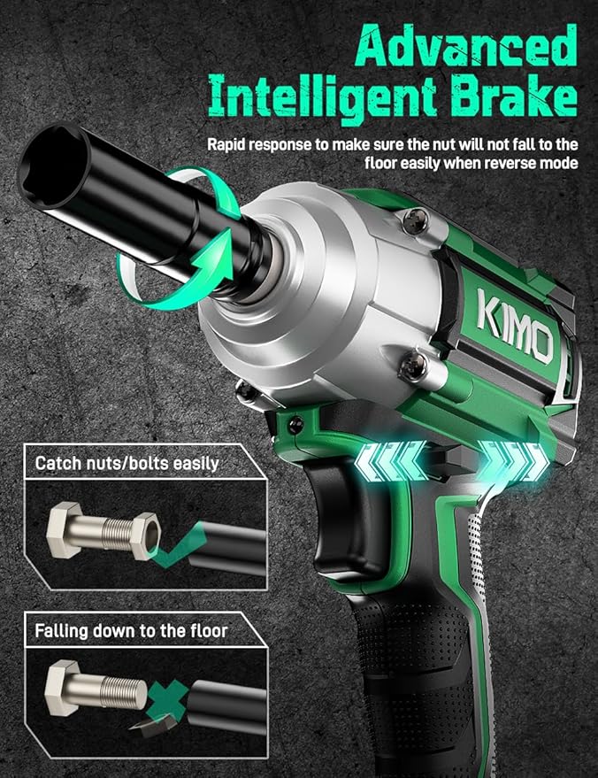 KIMO Impact Wrench 1/2, Max Torque 406ft-lbs (550N.m) & 3000RPM /Premium Brake Stop, 9-Piece Drill & Serewdriver Set, 4 Sockets, Cordless Impact Wrench with 2x4.0Ah Battery, Impact Driver for CarTires
