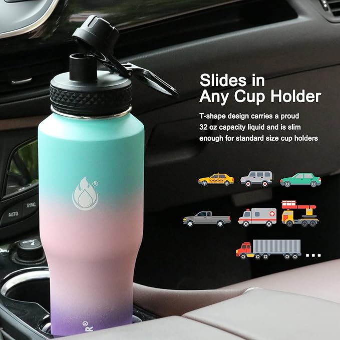 SENDESTAR Water Bottle 32oz,2 Lids(Straw lid),Wide Mouth Stainless Steel Vacuum Insulated Double Wall Keep Liquids Cold or Hot All Day,Sweat Proof Sport Design,Fit Car Cup Holder(Hydrangea)