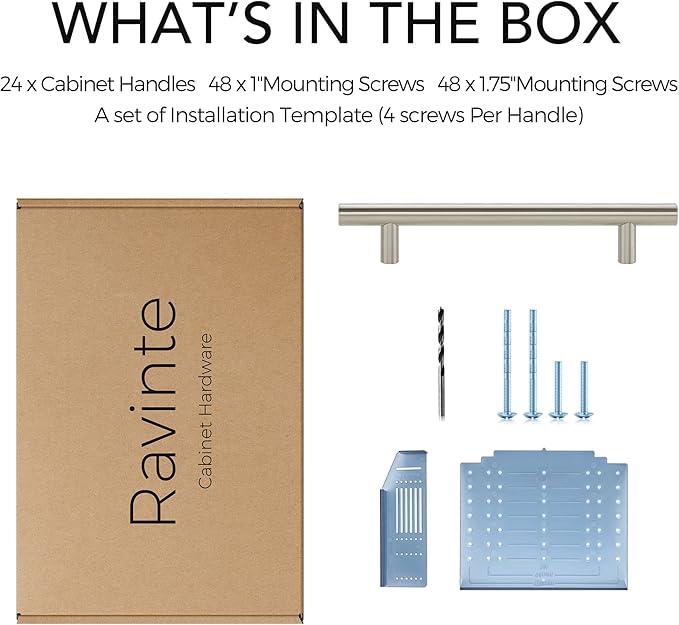 Ravinte 24 Pack | 7.38'' Cabinet Pulls Brushed Nickel Stainless Steel Kitchen Drawer Pulls Cabinet Handles 7-3/8”Length, 5” Hole Center with Mounting Template