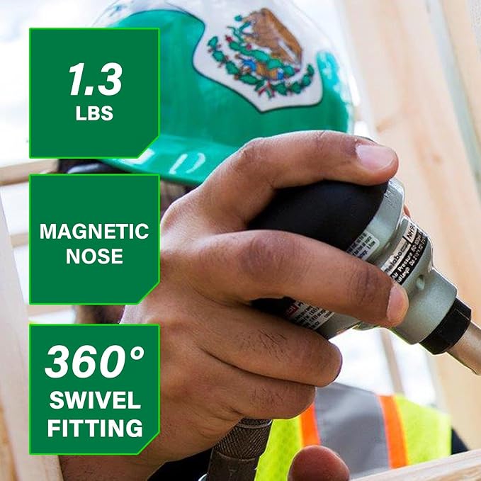 Metabo HPT Palm Nailer, Pro-preferred Pneumatic Power Nailers, Palm Tool for Joist Hangers & Connectors, Magnetic Nose for Precise Fastening, 360° Swivel Plug, 2-1/2″ to 3-1/2″ Bulk Fasteners, NH90AB