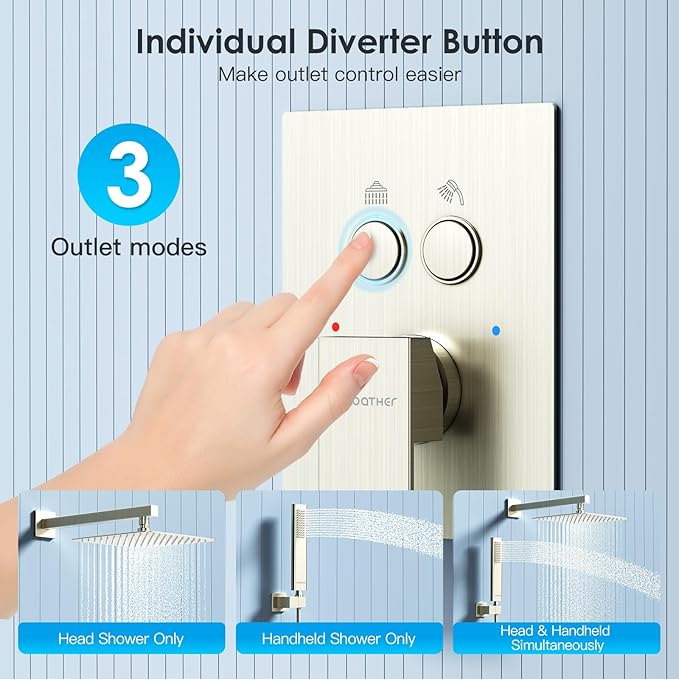 Shower System Shower Faucet Set with Push-Button Diverter and Wall Supply Elbow 10 Inch Shower Head Brushed Nickel