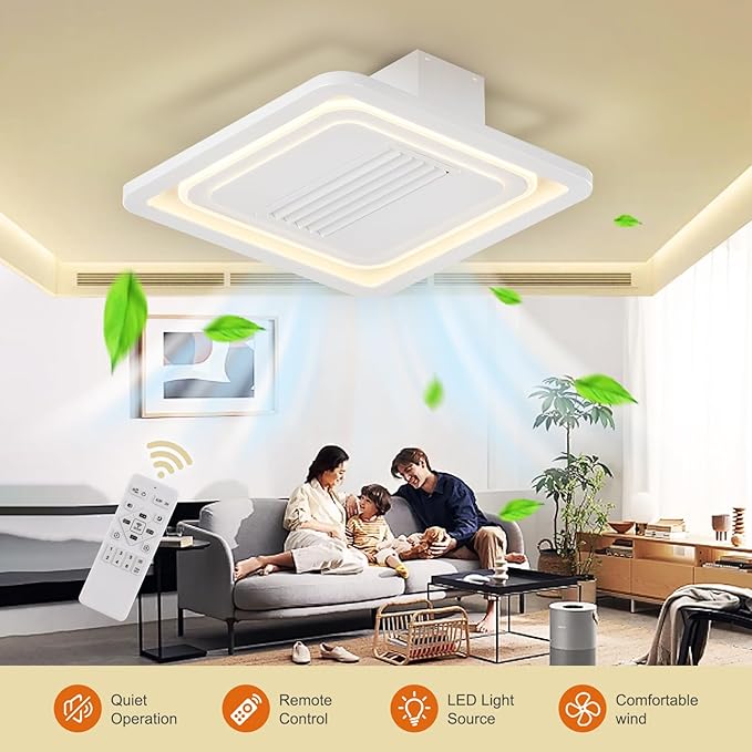 21 Inch Speed Bladeless Ceiling Fan,LED Ceiling Lights with Fan,Remote Control Enclosed Flush Mount Ceiling Fan With Timming,Low Profile Ceiling Fan With Light,3000-6000K, 6 Wind Speed