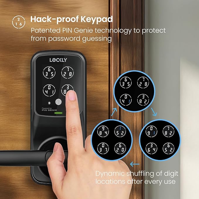 Lockly Secure Pro Smart Lock Wi-Fi, Keyless Entry Digital Keypad Door Lock, 3D Biometric Fingerprint Sensor Front Door Lock with Handle, Voice Control & Auto Lock - Latch Edition