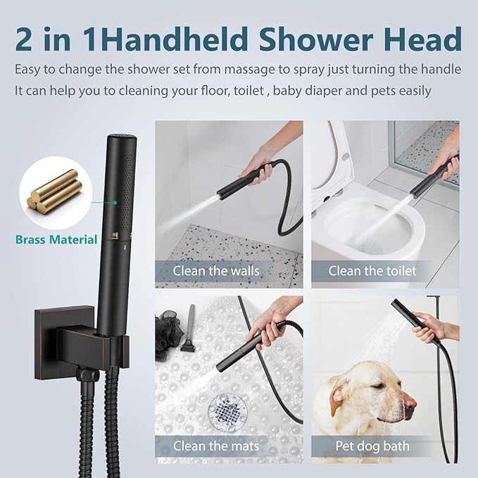 Aolemi Shower System with Rainfall Shower Head and Handheld Wall Mount,High Pressure Shower Faucet Set Fixture Combo with 2 in 1 Handheld Spray Rough-in Valve,10 Inch Shower Head Oil Rubbed Bronze