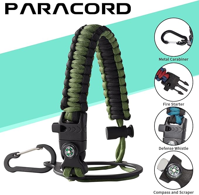 64oz Insulated Water Bottle with Straw & Auto Spout Lid - (Cold 48H & Hot 24H) Half Gallon Stainless Steel Water Jug with Paracord Handle, Metal Tactical Military Water Flask with Carrier Strap Bag