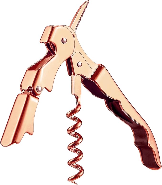 Homestia Waiters Corkscrew 3-in-1 Star Pattern 304 Stainless Steel Double Hinged Wine Key with Foil Cutter and Pullscrew Bottle Opener for Beer and Wine (Rose Gold)