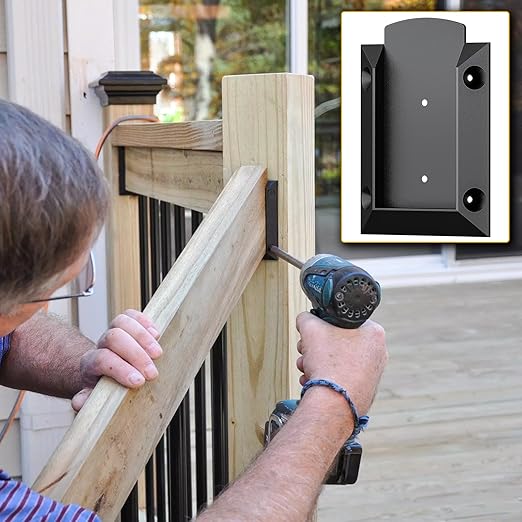 20 PCS Aluminium Deck Railing Brackets Connectors for 2x4 Inch (Actual Size 1.5”x3.5”) Wood Post to Handrail Connection with 120 PCS Screws for Wooden Fence Stair Railings, Rust-Free