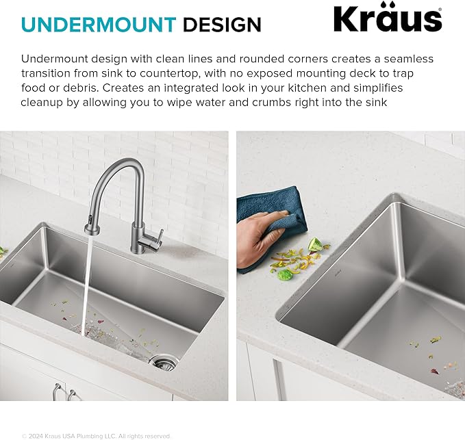 KRAUS Fairlane 33-inch Undermount Single Bowl 18-Gauge Stainless Steel Kitchen Sink, KHU640-33
