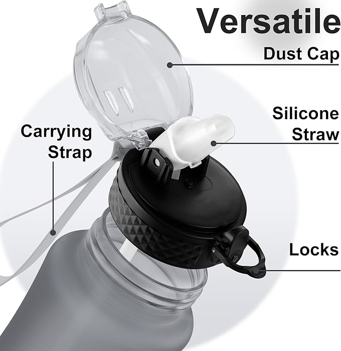 GOPPUS Kids Water Bottle with Straw Spout Lid 10pcs Stickers 12 oz Leak-proof BPA Free Motivational Time Marker Tritan Plastic Water Bottles for Girls Boys School Sports