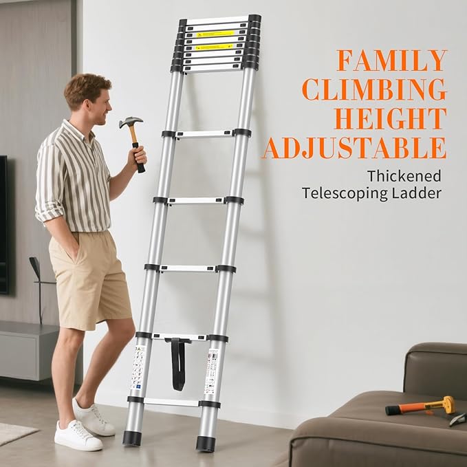 10.5FT Heavy-Duty Telescoping Ladder, 330lb Capacity Aluminum Extension Ladder with Anti-Slip Steps for Secure Attic Access, Roof, and Home Renovation Projects