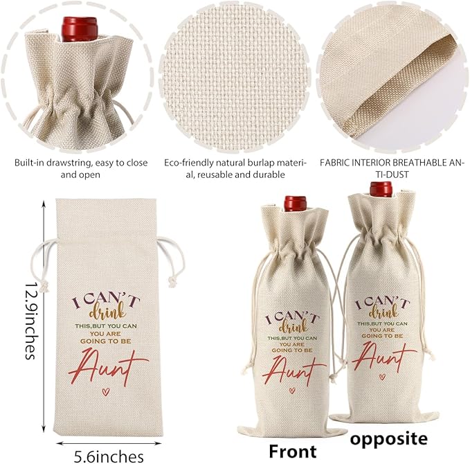 Funny Aunt Pregnancy Baby Announcement Wine Bag, Pregnancy Baby Announcement Gifts for Aunt Wine Bottle Bag, I Can't Drink This But You Can Wine Bags, Auntie Gift Ideas