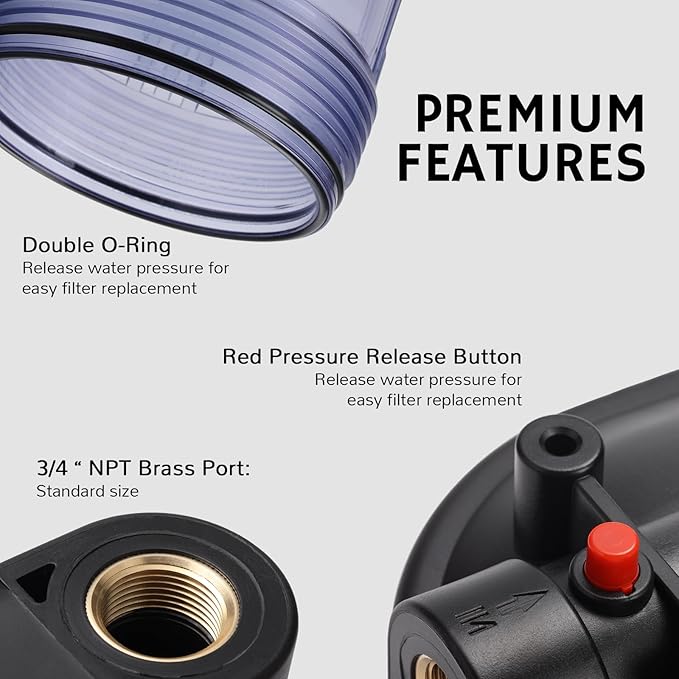 Airthereal Whole House Water Filter Housing, 10" x 4.5" Sediment Carbon Cartridge Universal Housing, Pre-Filtration System for Well and City Water, Clear Housing Include 1-Pack PP Filter