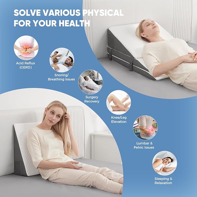 Forias Adjustable Wedge Pillow for Sleeping, 7.5 & 10 & 12 Inch Memory Foam Triangle Wedge Pillow Post Surgery for Back, Legs and Knee Support, Acid Reflux, Gerd, Heartburn and Snoring