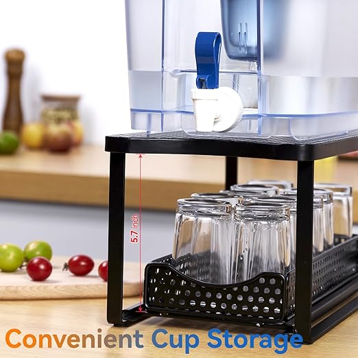 Water Dispenser Stand for Countertop-Metal Black Water Filter Stand 14.5"x7.7"x6.9",with Drawers Suitable,Compatible with Brita Water Pitcher and Zerowater Pitcher