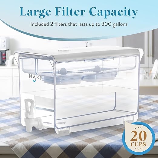 Nakii Water Filter Dispenser with 2 Filters - 18-Cup Water Dispenser with 300 Gallons Capacity Long-Lasting NSF-Certified Filters for Cleaner and Healthier Drinking Water - Faster Filtration, BPA-Free