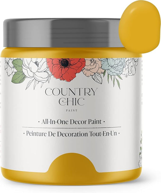 Country Chic All-in-One Chalk Paint for Furniture, Cabinets, Home Decor, Eco-Friendly, Matte Finish, Built-In Primer & Top Coat for Wood, Metal - Fresh Mustard (Mustard Yellow) - 4 oz (118 ml)