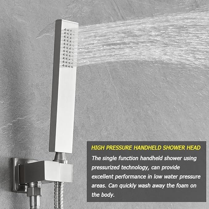 Brushed Nickel Shower System Bathroom Shower Faucet Set with Tub Spout Wall Mounted 8 Inch Shower Head and Handle Set with Handheld 3 Function Tub and Shower Trim Kit with Valve
