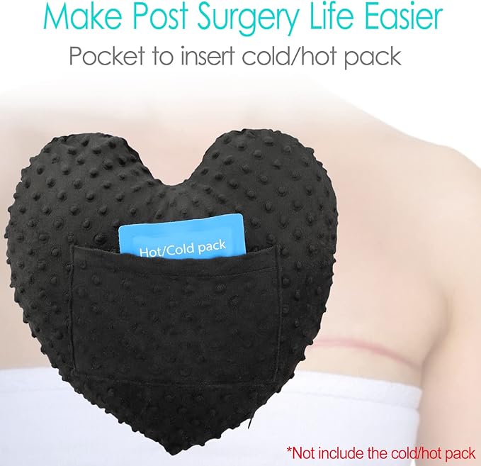 Heart Surgery Pillow for Open Heart Surgery After Bypass Coughing with Pocket Comfort Cushion Recovery Gifts Women Men Patients Minky Dot Black