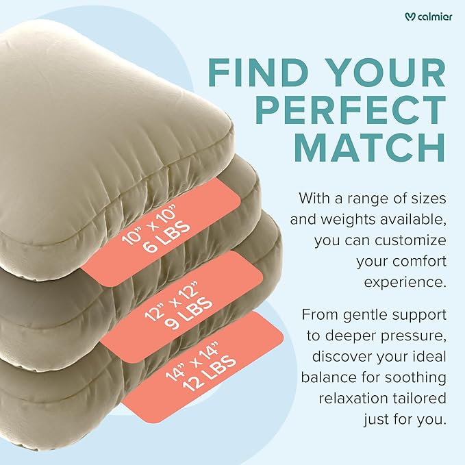 Calmier - 9 lb Sensory Weighted Pillow - Glass Bead Filled Hug Pillow - Ultra Plush Cozy Weighted Pillows for Adults and Kids - Child Sensory Pillow - Weighted Lap Pad (Tan - Minky, 9 LBS)