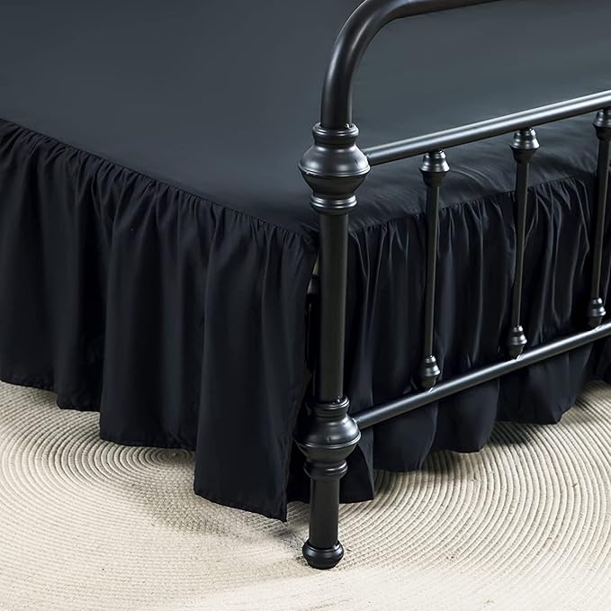 Bed Skirts Twin Size 18 Inch Ruffled Bed Skirt with Split Corners,Drop Dust Ruffle Bed Skirt with Platform, Black
