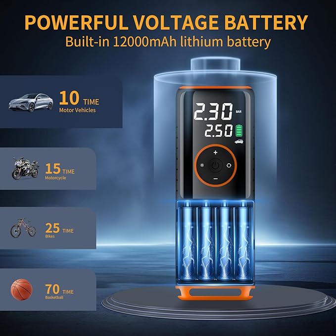 Tire Inflator Portable Air Compressor,160 PSI Air Pump for Car Tires with Digital Pressure Gauge Can Charge Mobile Phone, One Click Smart Pump Tire Inflator with LED Light, for Motorcycle, Bicycle