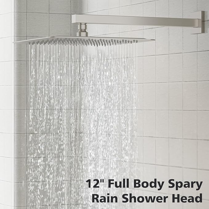 Gabrylly Shower System, All Metal Shower Faucet Set with 12" Stainless Steel Rain Head and Handheld Spray, 2 Way Valve Kit with Diverter, Brushed Nickel