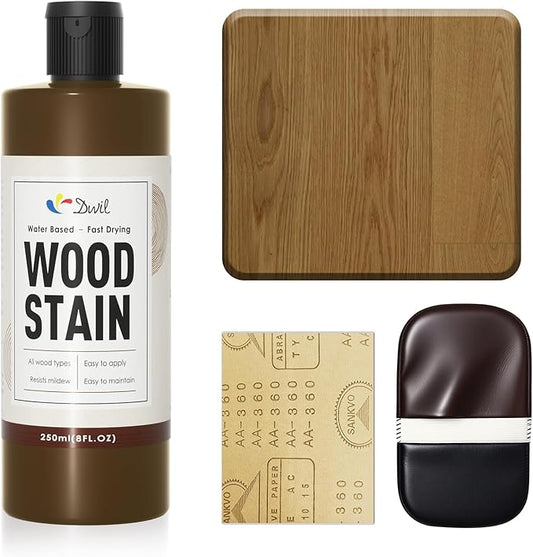 DWIL Water Based Wood Stain - Multiple Finishes, Fast Drying, Indoor and Outdoor Furniture, Wood Paneling, Cabinets and More, Low Odor ＆ Non-Toxic (8.5oz Natural Oak)-with Tools