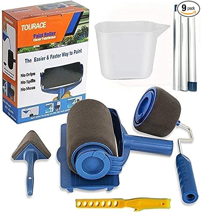 TOURACE® 9Pcs/Set Paint Roller Kit with Sticks Paint Roller Pro Transform Your Room in Just Minutes Quickly Decorate Runner Tool Painting Brush Set