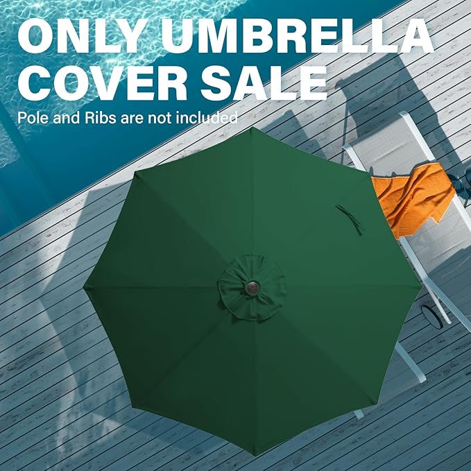 JEAREY 9 ft Patio Umbrella Replacement Canopy for 8 Ribs, Table Market Yard Umbrella Replacement Top Cover-Dark Green (Canopy Only)