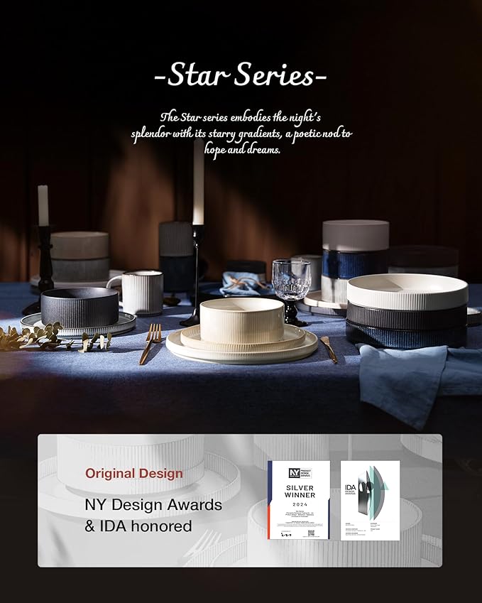 famiware Coffee Mug Set for 4, Star 12 oz Catering Mugs Cup Set with Handle for Coffee, Tea, Cocoa, Milk - Ceramic Stoneware Drinkware Set, Deep Forest