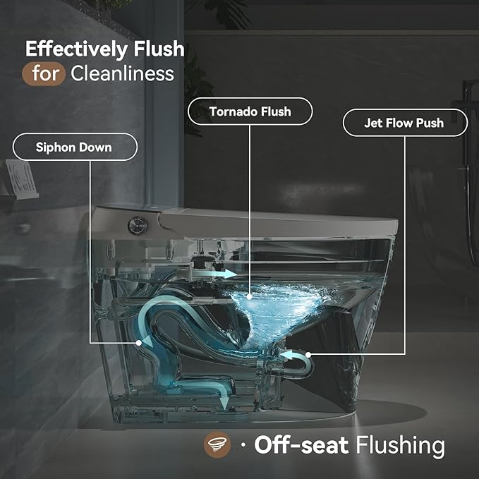 Smart Toilet with Bidet Built-in,Bidet toilet with Instant Warm Water Wash and Elongated Heated Toilet Seat, Smart Toilets for Bathrooms with Auto Flush,Night Light,Digital Display,Remote