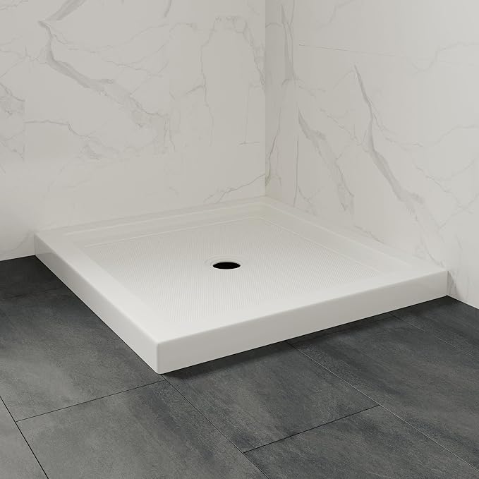 OVE Decors 32 in. W x 32 in. D Shower Base Pan Square, Center Drain, White Acrylic, Reversible Design