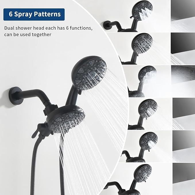 Tub and Shower Faucet Set Complete Dual Shower Head and Handheld 2 in 1 Combo Set Shower System with Tub Spout Tub and Shower Trim Kit Matte Black