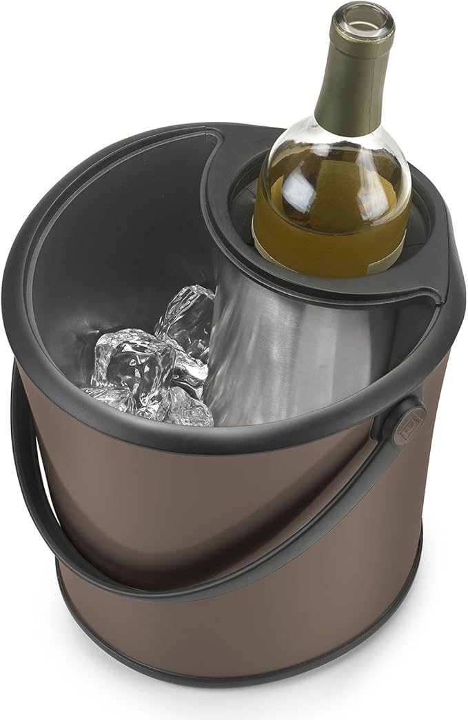 Polder Chill Station – Combined ice bucket and bottle chiller, Separate cooling sleeve keeps bottle chilled and ice pure, Double wall insulated, Ice scoop included