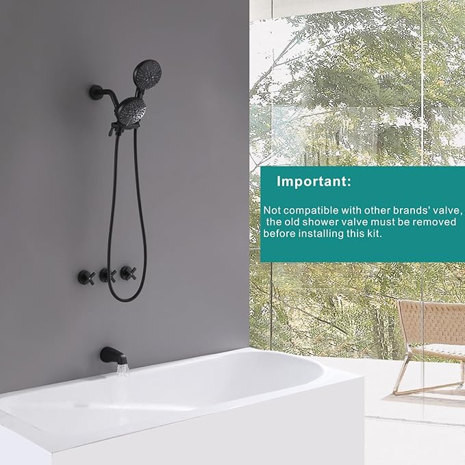 3 Handle Shower Faucet Set, Bathtub Shower Faucet Combo with Tub Spout, Modern Shower System Complete Matte Black