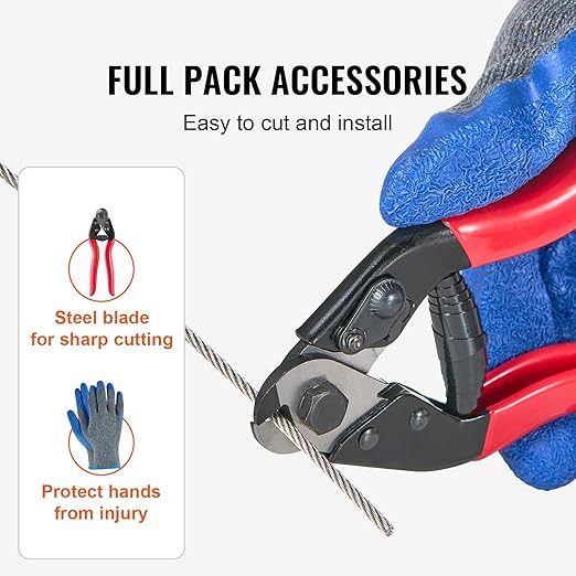 VEVOR 1/8 Stainless Steel Cable Railing Kit, 600 FT 316 Marine Aircraft Cable With Cutter and Gloves, 1600 lbs Breaking Strength, 7x7 Strands for Handrail Stair Decking Fence Outdoors