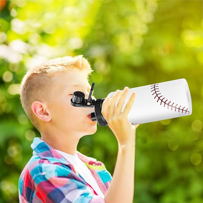 Cutiset 32 oz Baseball Water Bottle with Lids, Stainless Steel Leak Proof Sports Water Flask, Vacuum Metal Water Bottle,Baseball Line Design