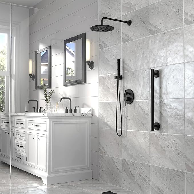 Lava Odoro Modern 2-Setting Round Rain Shower System with Handheld, Matte Black Rainfall Shower Faucet Set Rain Shower Head and Handle Set, Shower Valve Trim Kit, 10 Inch, Matte Black, SF104-MB