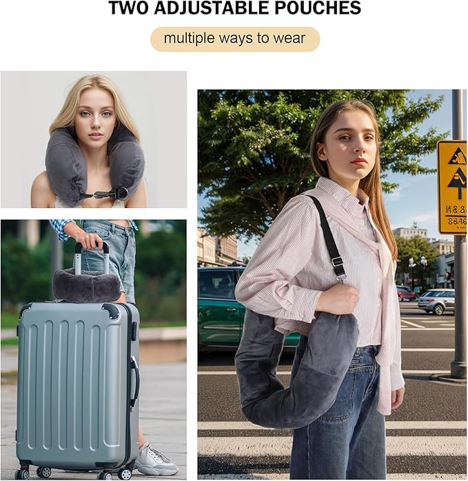 Stuffable Neck Pillow for Travel Stuffable Travel Pillow for Extra Luggage Travel Neck Pillow Stuffable with Clothes Soft Velvet Neck Pillow Cover with Eye Mask Earplugs Storage Bag