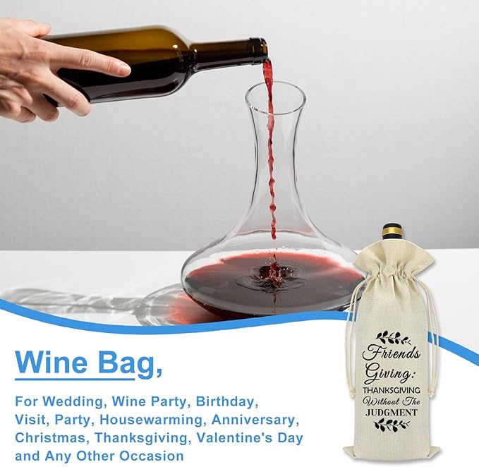 Friends Giving Gift Thanksgiving Decorations Wine Bag Thank You Gifts for Women Men Best Friends Friendship Gifts Thanksgiving Christmas Birthday Gift for Friends Bestie BFF Reusable Wine Bottle Bags
