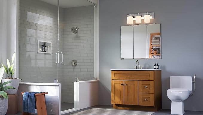 Design House Cyprus 36-in. Wide Medicine Cabinet, 3 Frameless Mirrored Doors, Pre-Assembled, Surface or Recess Mounted, White Clear, 36.3 in. W x 4.4 in. D x 30.1 in. H, 597500